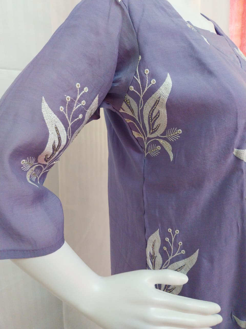 Mul Chanderi Cotton Embroidered Kurti