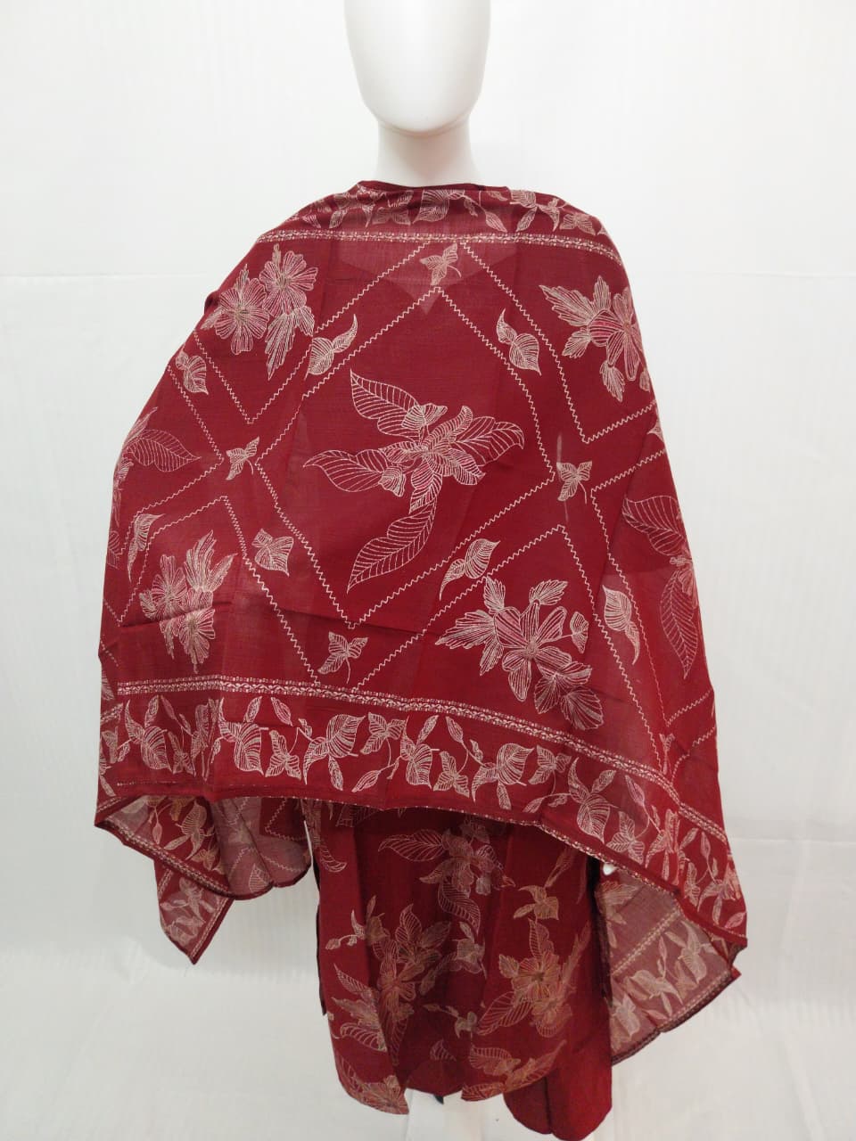 Premium Wine Maroon Woven Cotton Vertical Fabric 3-Piece Salwar Suit Set