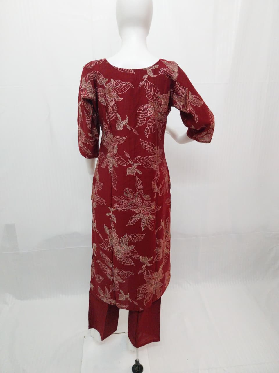Premium Wine Maroon Woven Cotton Vertical Fabric 3-Piece Salwar Suit Set