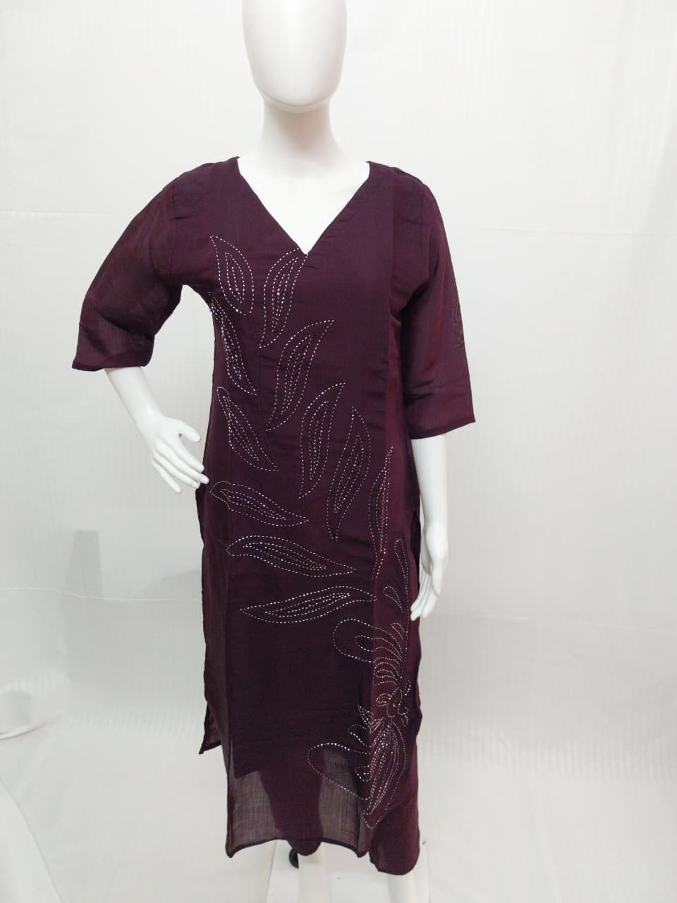 Premium Wine Chanderi Hand-Embroidered Ethnic Co-ord Set (2-Piece Set)