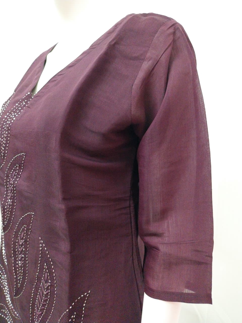 Premium Wine Chanderi Hand-Embroidered Ethnic Co-ord Set (2-Piece Set)