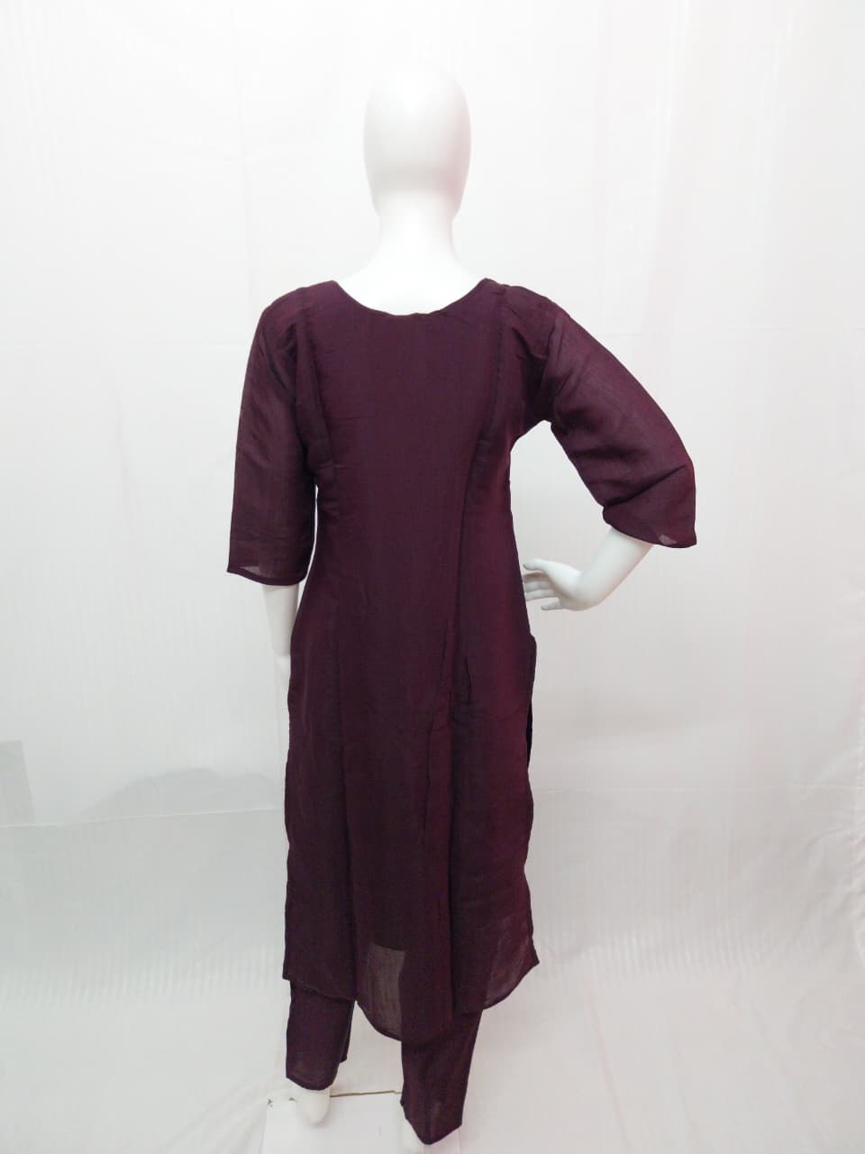 Premium Wine Chanderi Hand-Embroidered Ethnic Co-ord Set (2-Piece Set)